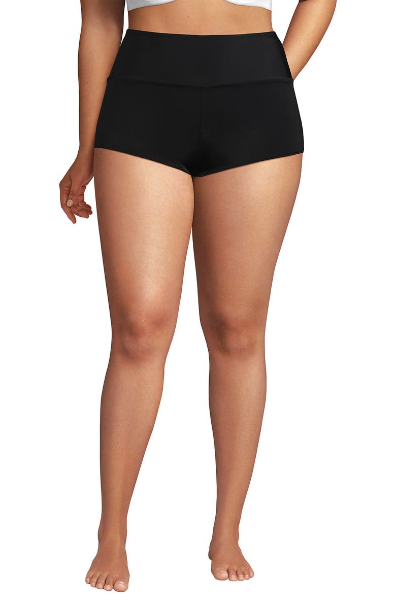 Lands' End Tugless High Waisted Swim Boy Shorts, Alternate, color, Black
