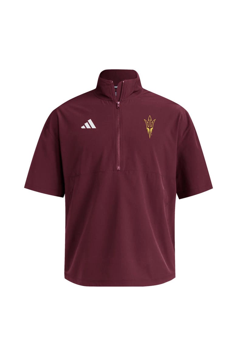 Men's adidas  Maroon Arizona State Sun Devils Woven Quarter-Zip Short Sleeve Pullover, Alternate, color, Maroon