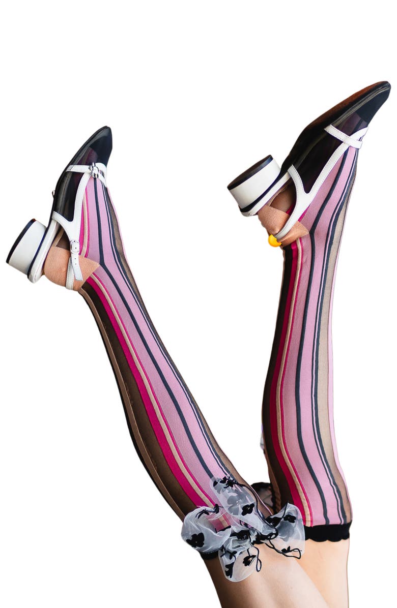 Sock Candy Parisian Stripe Bow Knee High Socks, Alternate, color, 