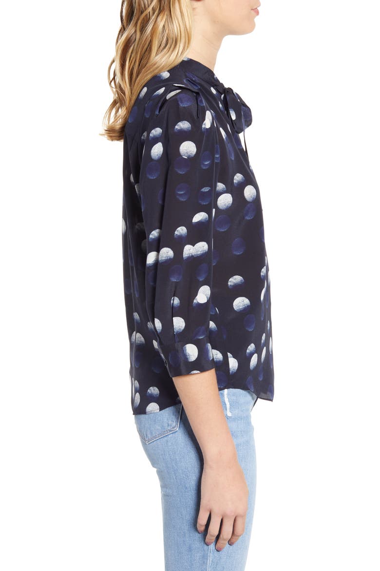 Touch Dots Tie Neck Silk Shirt, Alternate, color, MARINE