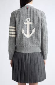 Thom Browne Anchor Intarsia Cable Knit Cardigan