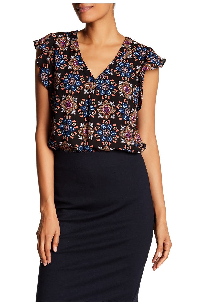 PHILOSOPHY DANE LEWIS Ruffle Sleeve Patterned Blouse, Main, color, 