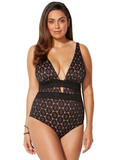 Lace Plunge One Piece Swimsuit