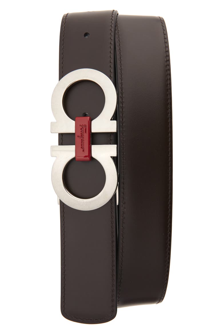 Salvatore Ferragamo Reversible Leather Belt, Alternate, color, NERO/HICKORY