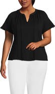 Lands' End Plus Size Slub Short Sleeve Notch Neck Top