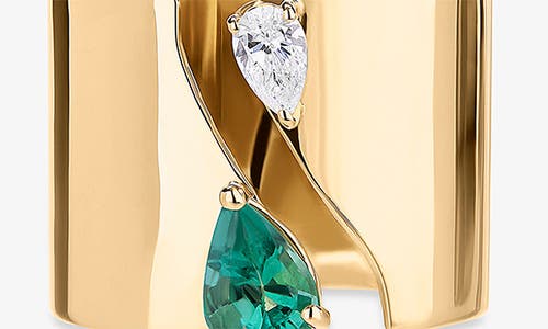 Lana Emerald & Diamond Cigar Band Open Ring In Gold