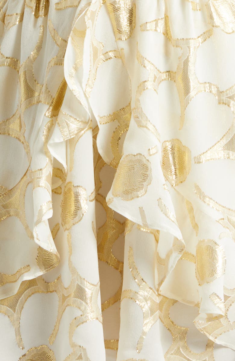 Ramy Brook Reuben Metallic Daisy Print Mini Halter Dress, Alternate, color, Ivory Jacquard