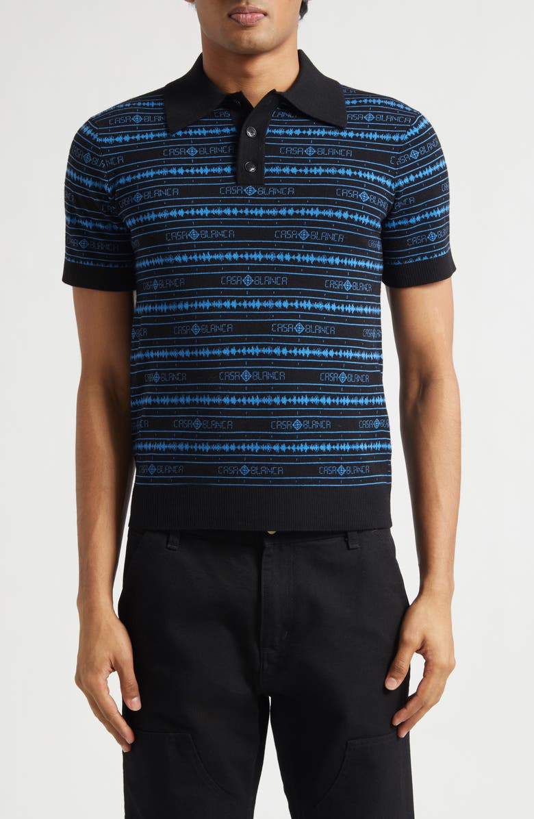 Casablanca Sound Wave Logo Jacquard Wool Polo, Main, color, Sound Wave