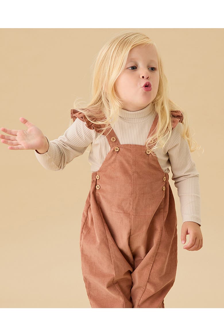 Frilled Corduroy Overalls, Alternate, color, Mocha Mousse