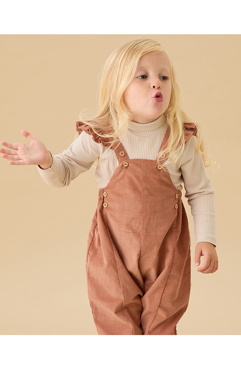 MORI Frilled Corduroy Overalls, Alternate, color, Mocha Mousse