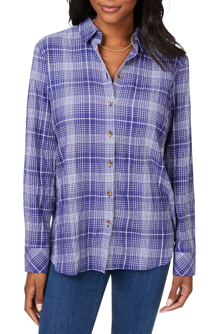 Rhea Plaid Easy Care Button-Up Shirt, Main, color, INDIGO