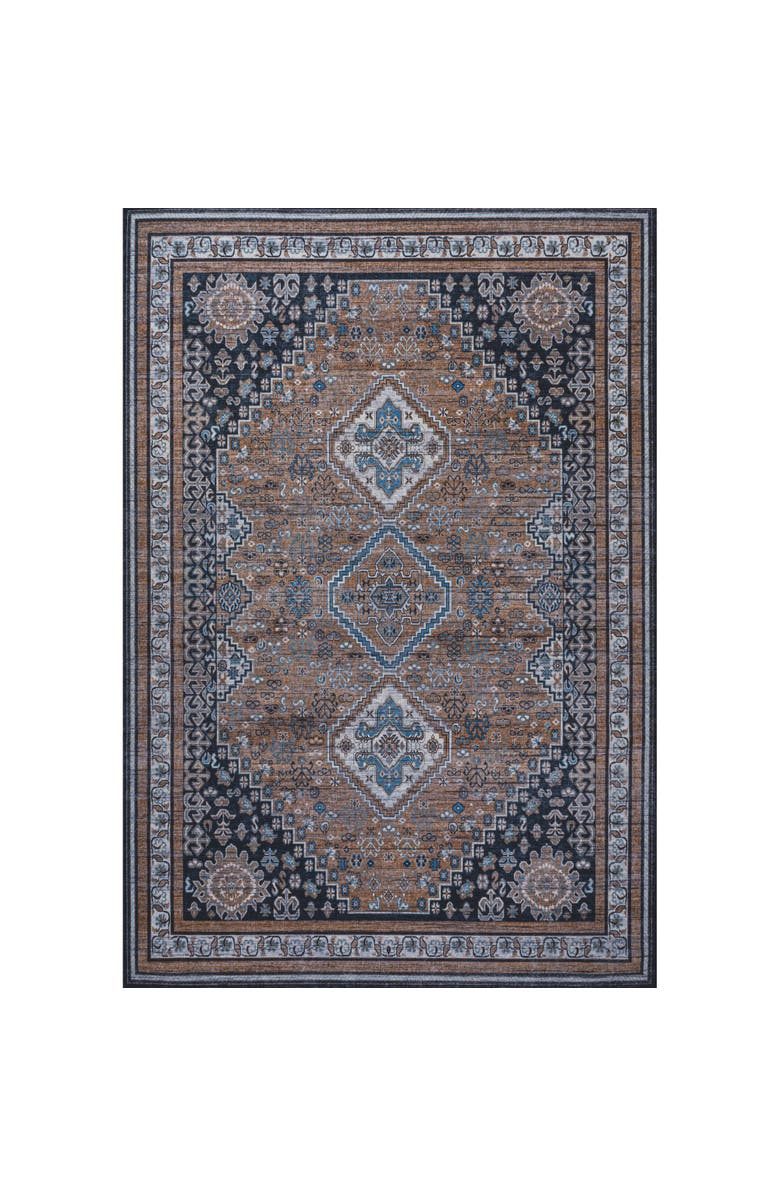 JONATHAN Y Dalyan Geometric Medallions Machine-Washable Area Rug, Alternate, color, Brown/Blue/Gray
