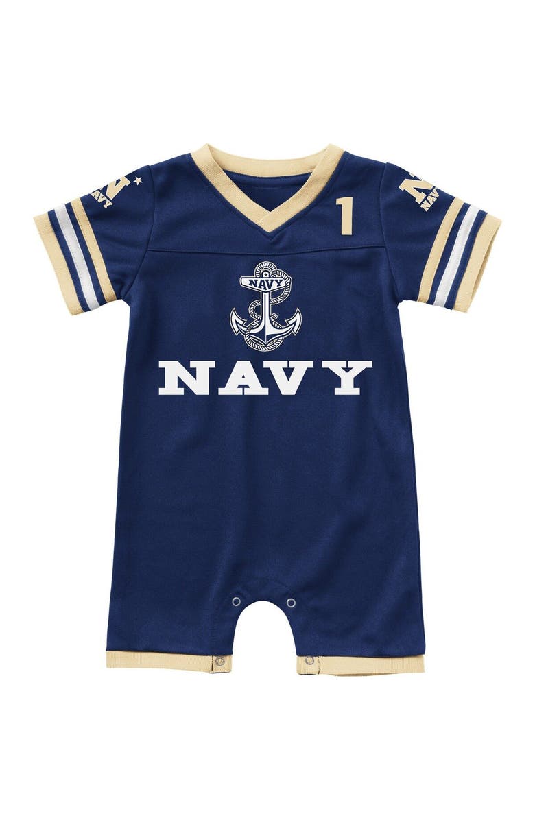 COLOSSEUM Newborn & Infant Colosseum Navy Navy Midshipmen Bumpo Football Logo Romper, Main, color, Navy