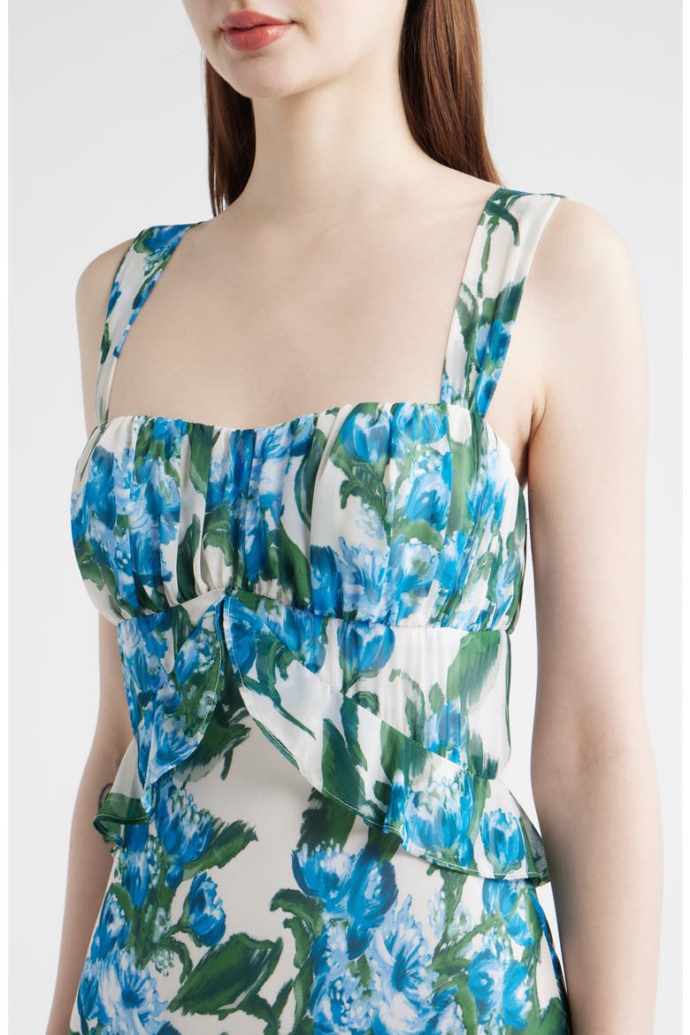 Floral Ruffle Empire Waist Chiffon Gown, Alternate, color, IVORY/ BLUE