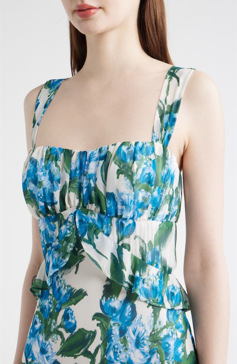 Julia Jordan Floral Ruffle Empire Waist Chiffon Gown, Alternate, color, Ivory/ Blue