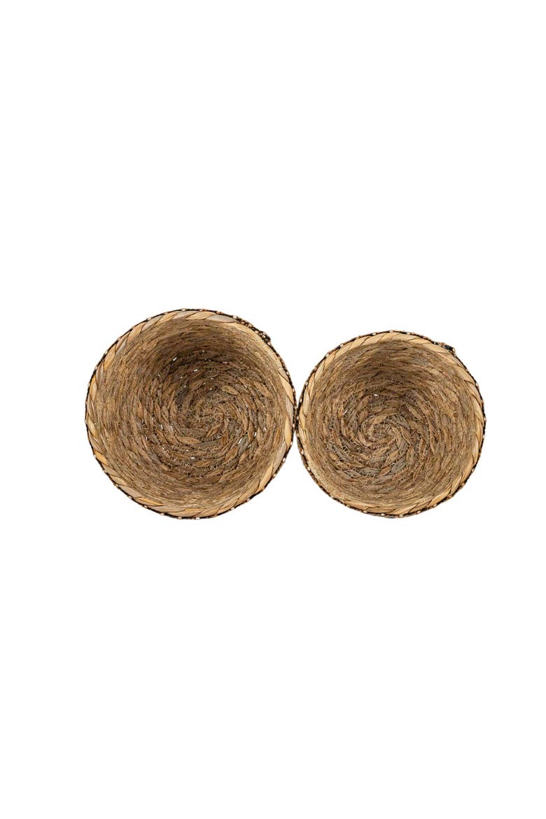 Set of 2 Embroidered Rim Baskets Natural Seagrass & Jute, Alternate, color, Brown