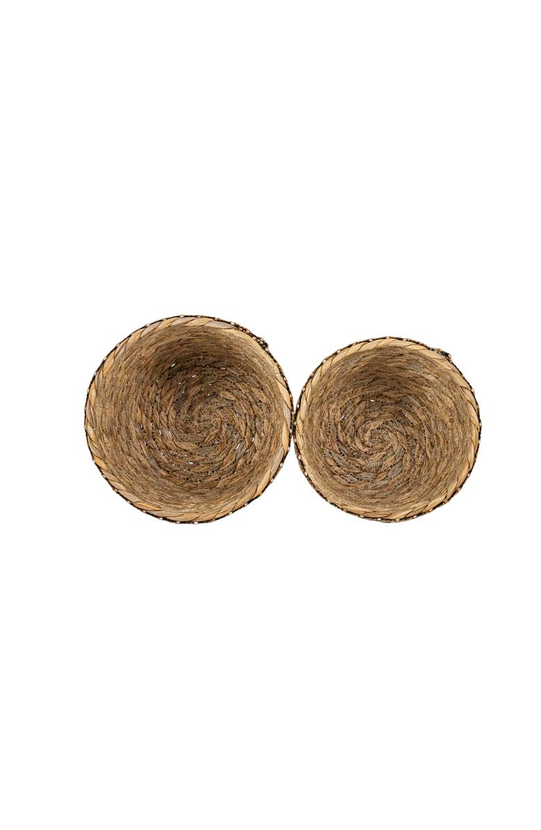 Foreside Home and Garden Set of 2 Embroidered Rim Baskets Natural Seagrass & Jute, Alternate, color, Brown