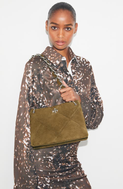 Tory Burch Small Kira Diamond Quilt Suede Shoulder Bag In Green