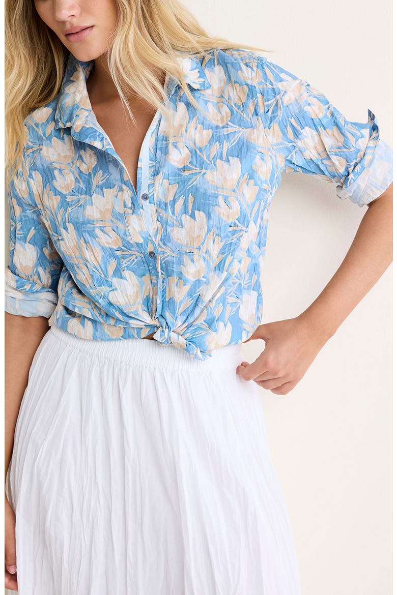 Shadow Floral Core Crinkle Cotton Button-Up Shirt, Alternate, color, BLUE MULTI