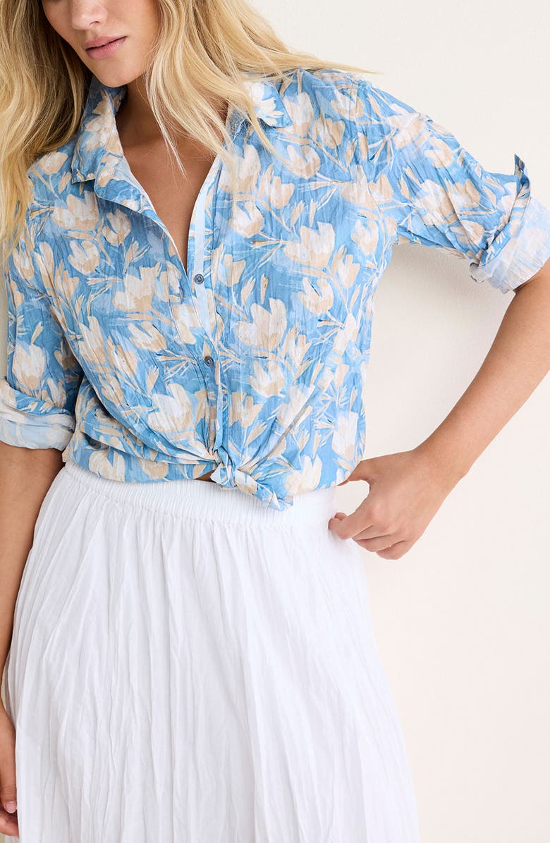 nz BY NIC AND ZOE Shadow Floral Core Crinkle Cotton Button-Up Shirt, Alternate, color, Blue Multi