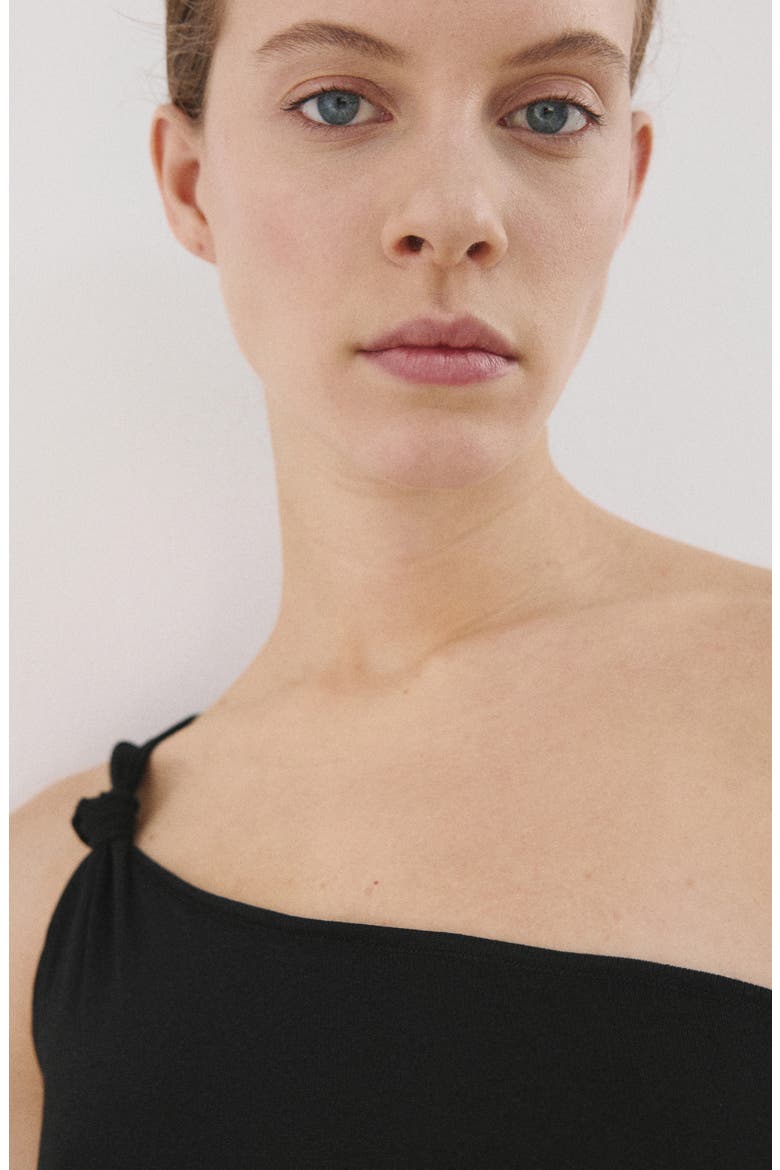 Knotted One Shoulder Tank, Alternate, color, BLACK