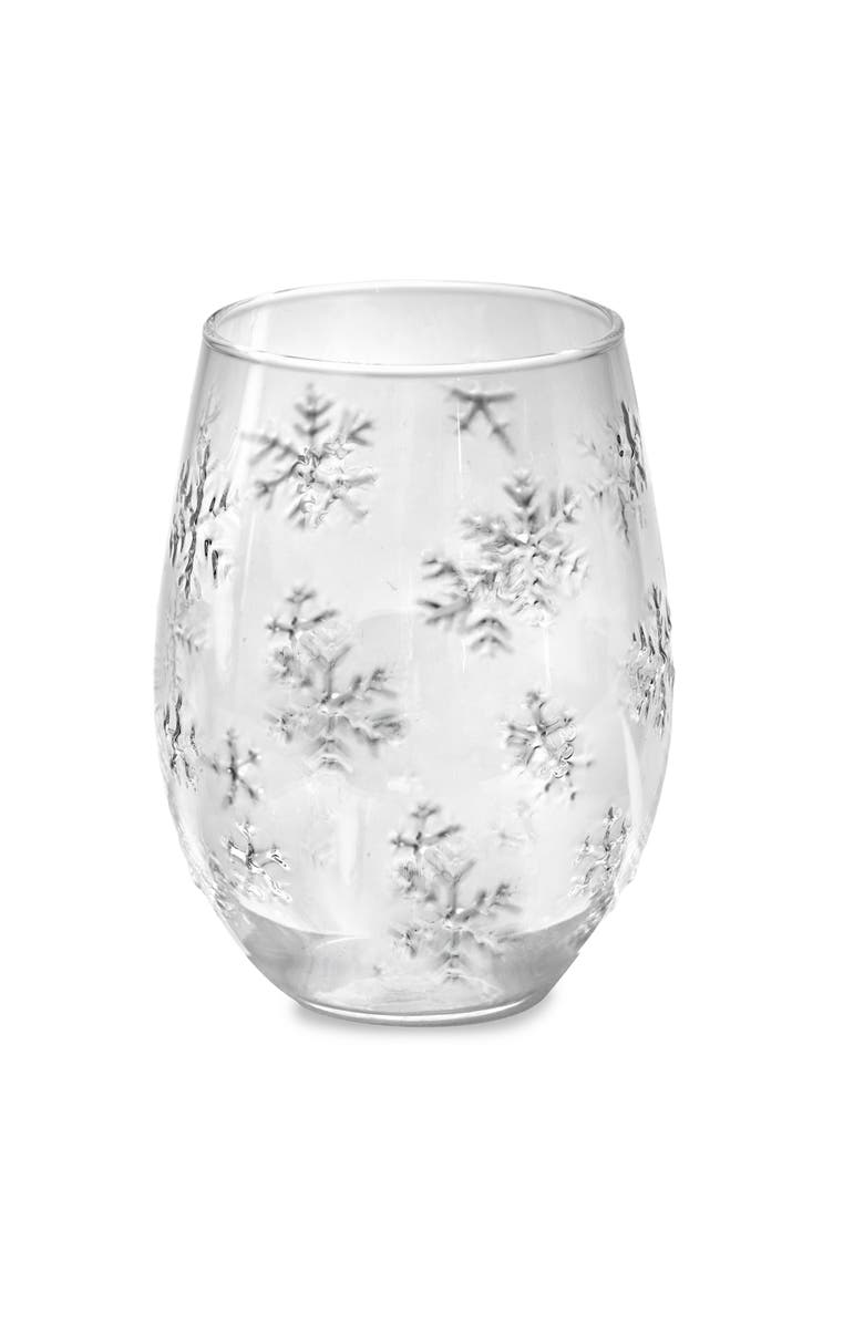 tag Christmas Snowflake Stemless Wine Glass Clear Soda Lime 3.5x3.5x5 in, Main, color, Clear