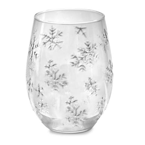Christmas Snowflake Stemless Wine Glass Clear Soda Lime 3.5x3.5x5 in