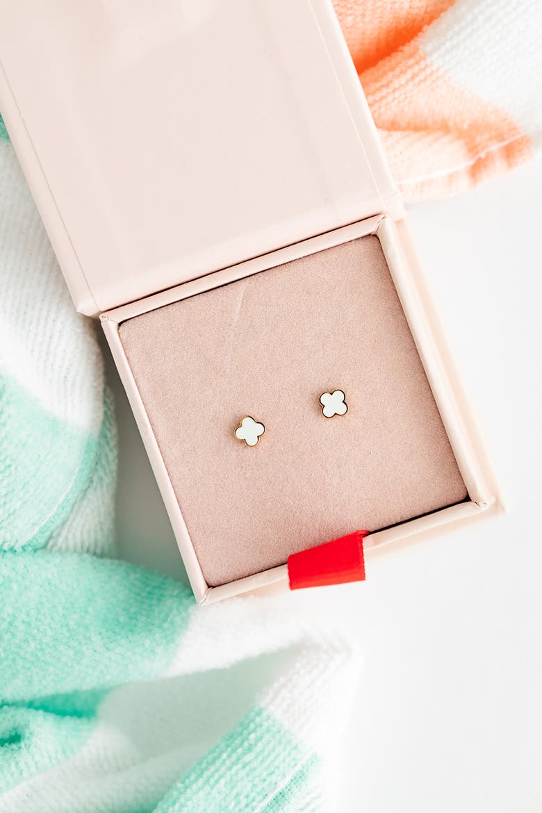 Quatrefoil Stud Earrings, Alternate, color, White