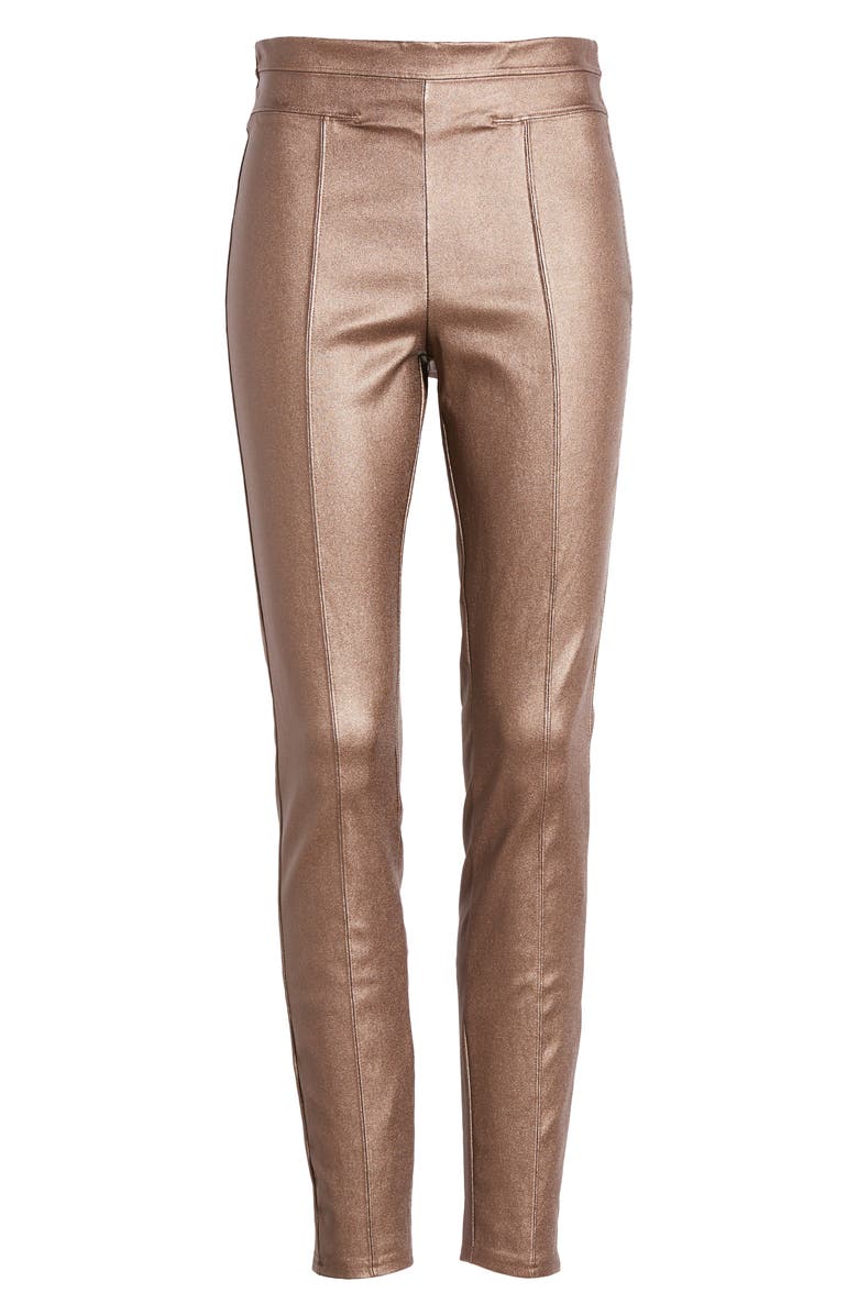Hue High Rise Faux Leather Leggings, Alternate, color, Bronze