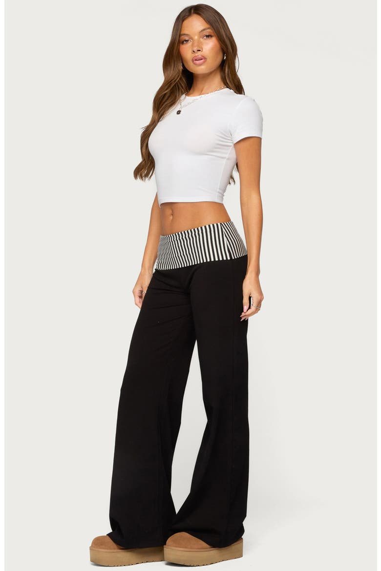 Meshey Striped Foldover Pants, Alternate, color, BLACK