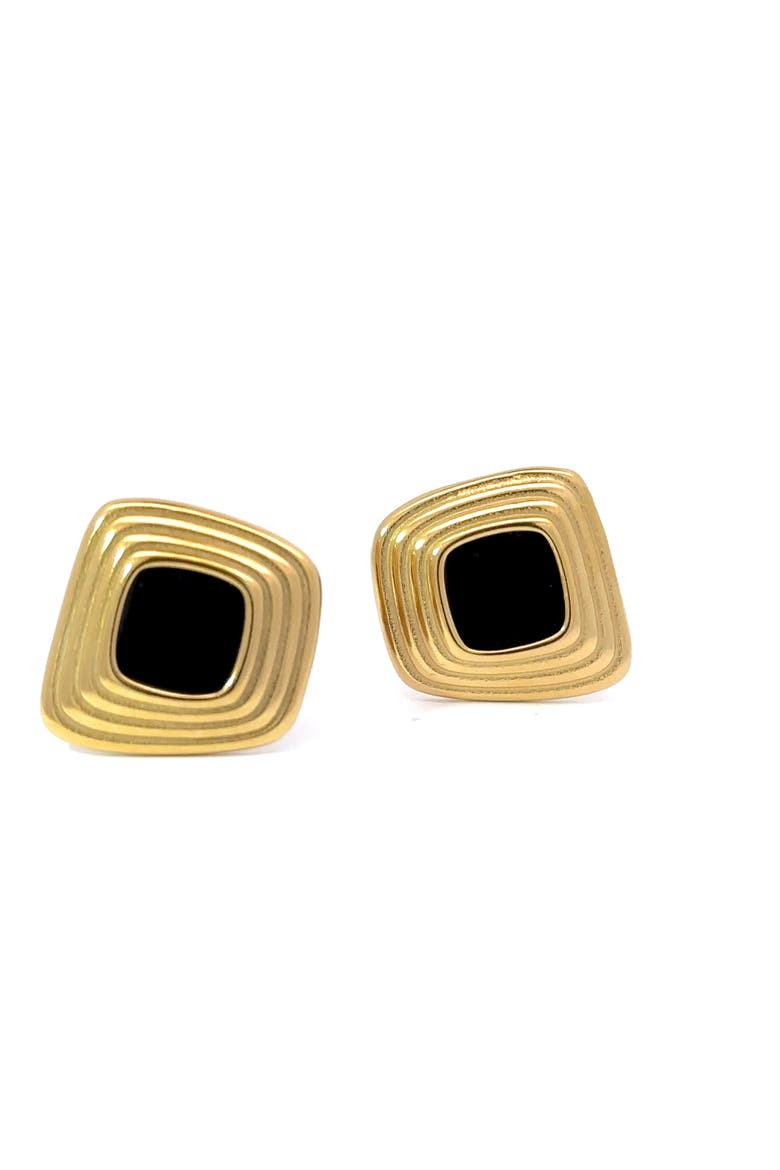 Square Frame Stud Earrings, Main, color, yellow