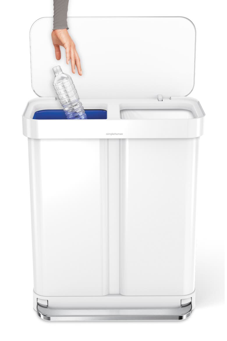 58L Dual Compartment Rectangular Step Trash Can, Alternate, color, WHITE STEEL