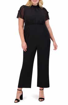 Vince Camuto Chiffon Short Sleeve Stretch Crepe Jumpsuit