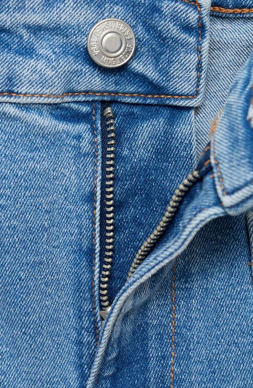 Shop Mango Alex Raw Hem Patch Pocket Crop Flare Jeans In Medium Blue