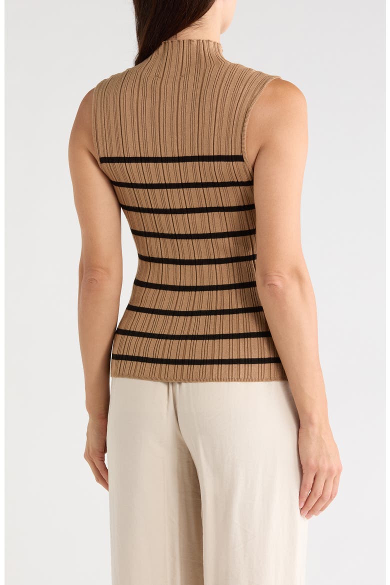 Mock Neck Sleeveless Ribbed Sweater, Alternate, color, CARAMEL/ BLACK