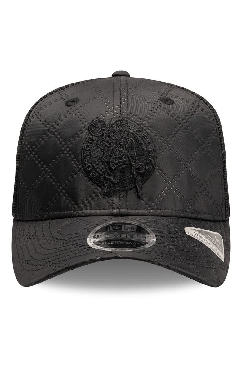 New Era Men
s New Era  Black Boston Celtics Quilted 9SEVENTY Trucker Adjustable Hat, Alternate, color, Black
