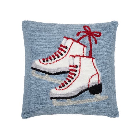 Pair Ice Skates on Gray Background Hooked Pillow Accent Pillow, 18" x 18"