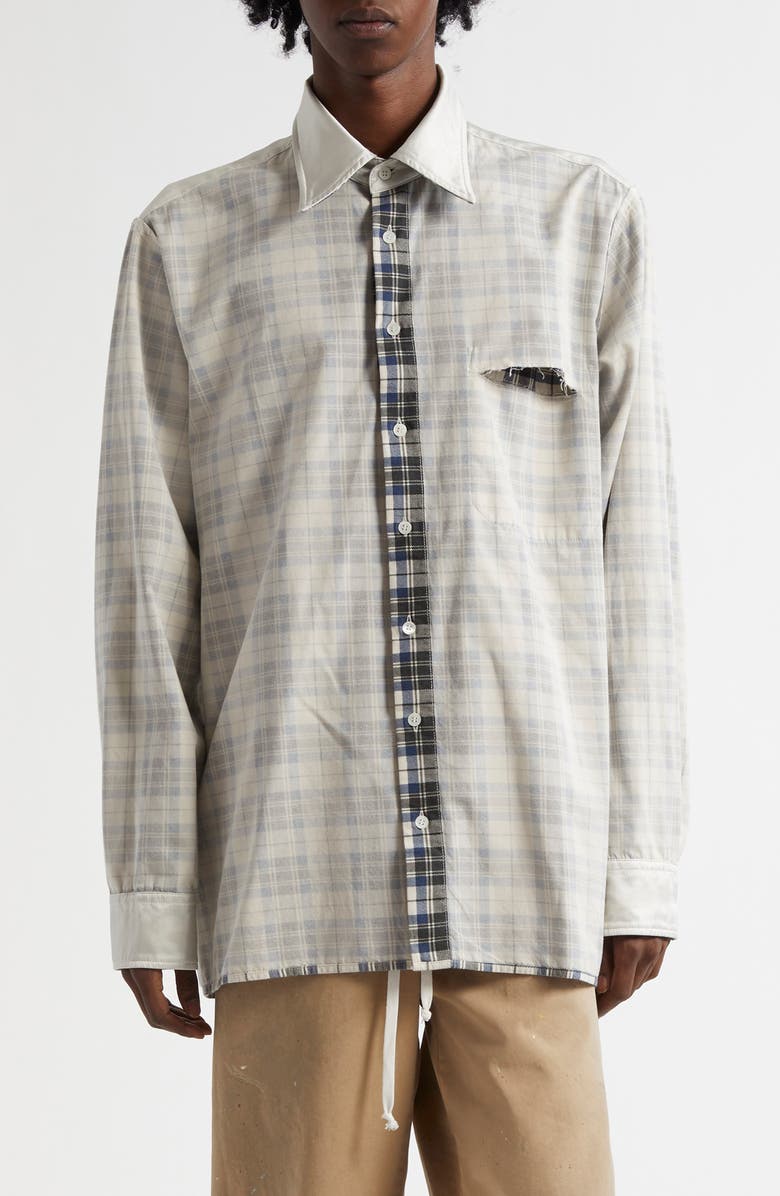 MM6 Maison Margiela Reversible Plaid Button-Up Shirt, Main, color, Black/ White