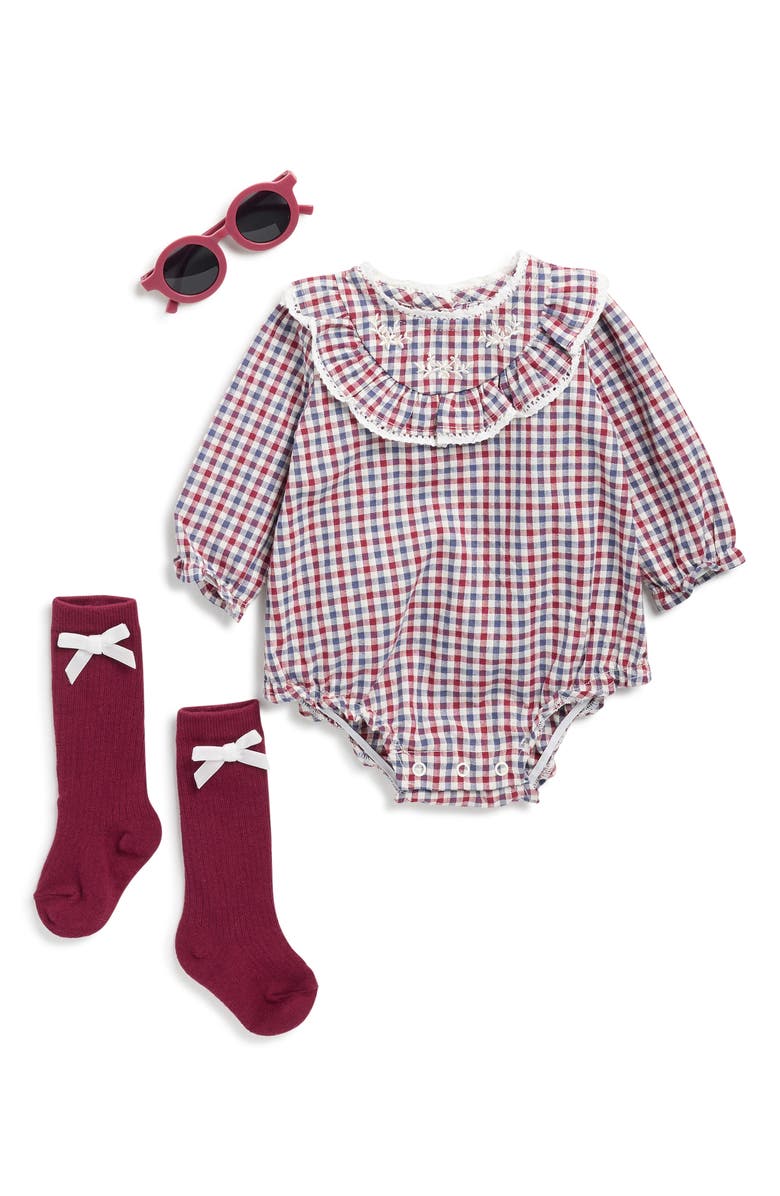 Nicole Miller Bubble Bodysuit, Socks & Sunglasses Set, Main, color, 