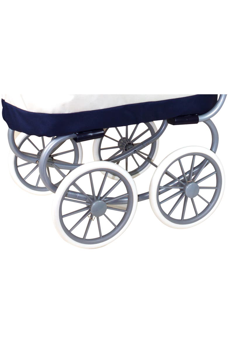 Classic Baby Doll Pram, Navy & White, Push Stroller, Adjustable Canopy, Alternate, color, Multicolored