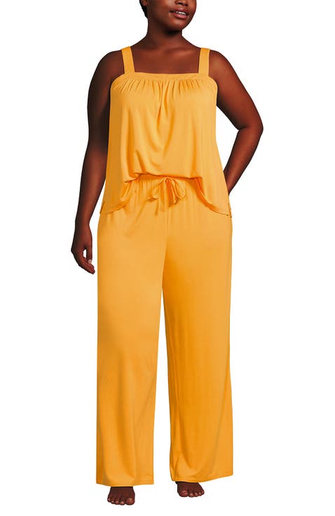Cooling 2 Piece Pajama Set - Sleeveless Square Neck Top and Pants