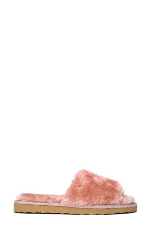 Minnetonka Faux Fur Slide Slipper In Pink