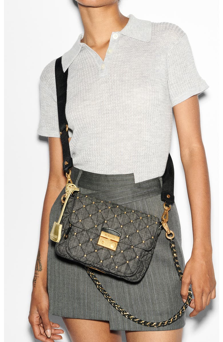 MZ Wallace Small Crosby Lock Quilted Denim Crossbody Bag, Alternate, color,