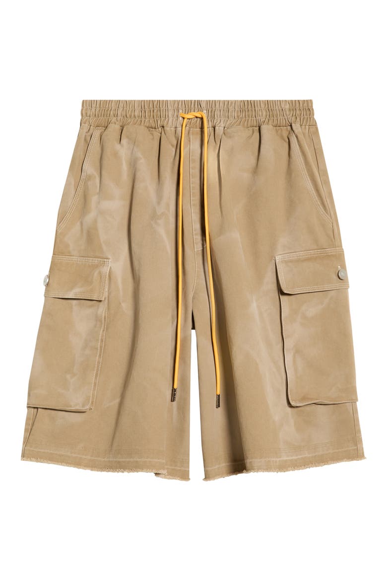 Oversize Cotton Canvas Drawstring Cargo Shorts, Alternate, color, KHAKI
