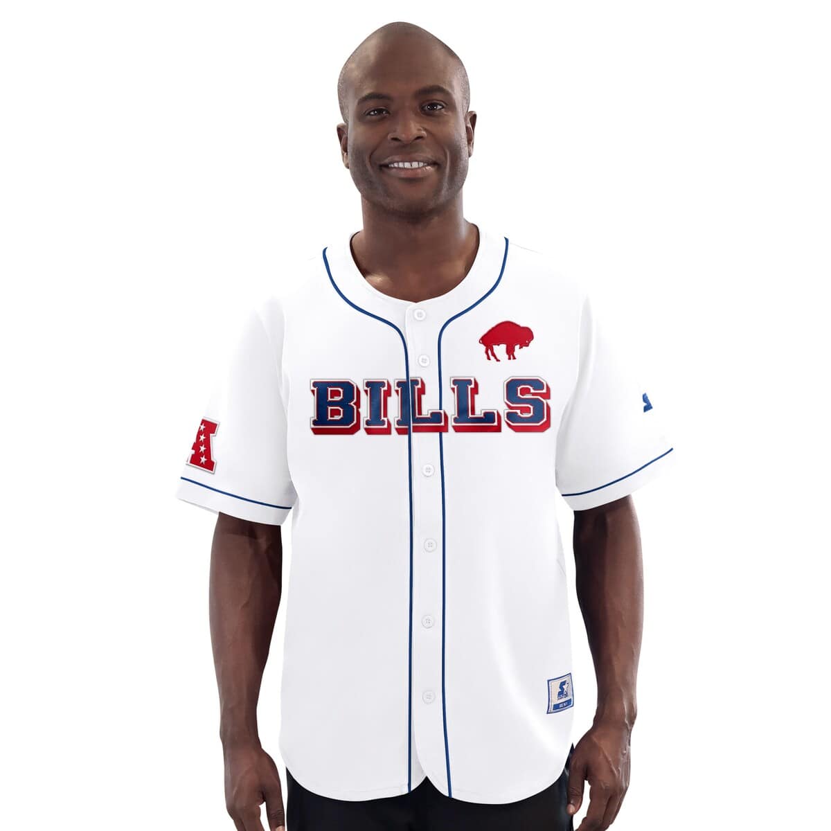 Men'sStarter White Buffalo Bills Relay Vintage Full-Button Baseball Jersey