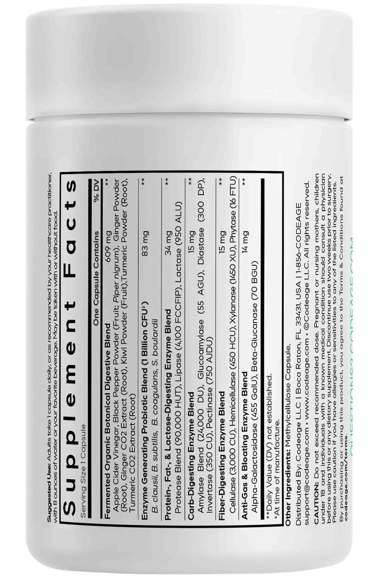 Fermented Digestive Enzymes, Probiotics, Prebiotics, Fermented Organic Botanicals, Alternate, color, White