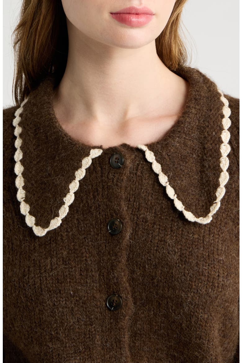 The Crochet Collar Cardigan, Alternate, color, CHOCOLATE BROWN