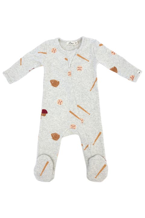 Baseball Print Zipper Footie