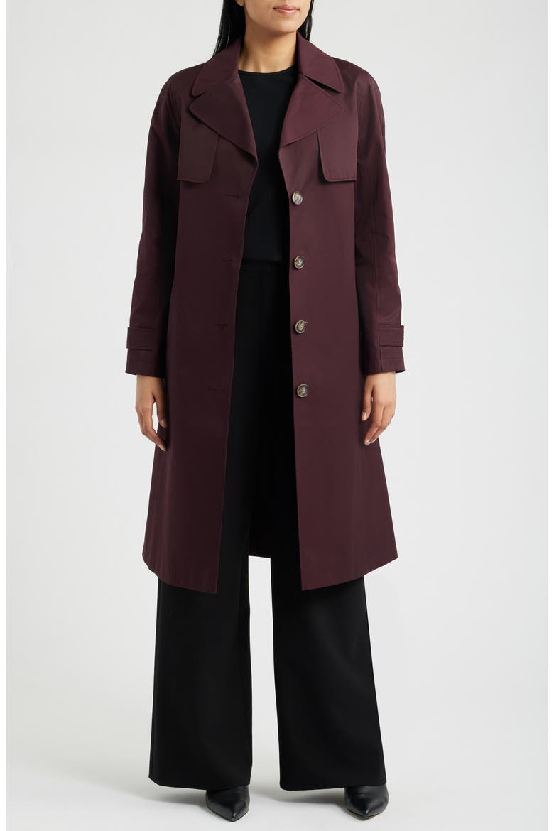 Back Button Cotton Blend Trench Coat, Alternate, color, PINOT NOIR