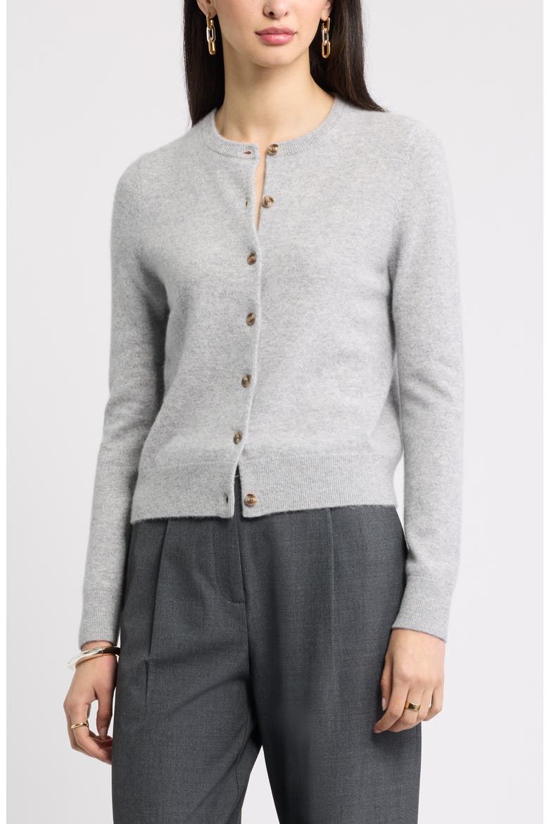 Cashmere Crewneck Cardigan, Main, color, GREY SILK HEATHER